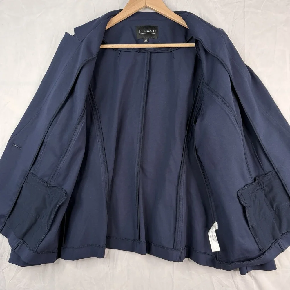 Eloquii Women's Size 18‎ One Button Blazer Jacket Navy Shoulder Pads. 66% Rayon